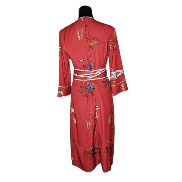 Rachel Antonoff Willow Mallard Duck Wrap Dress Red Novelty Animal Belted Midi S - Picture 5 of 10